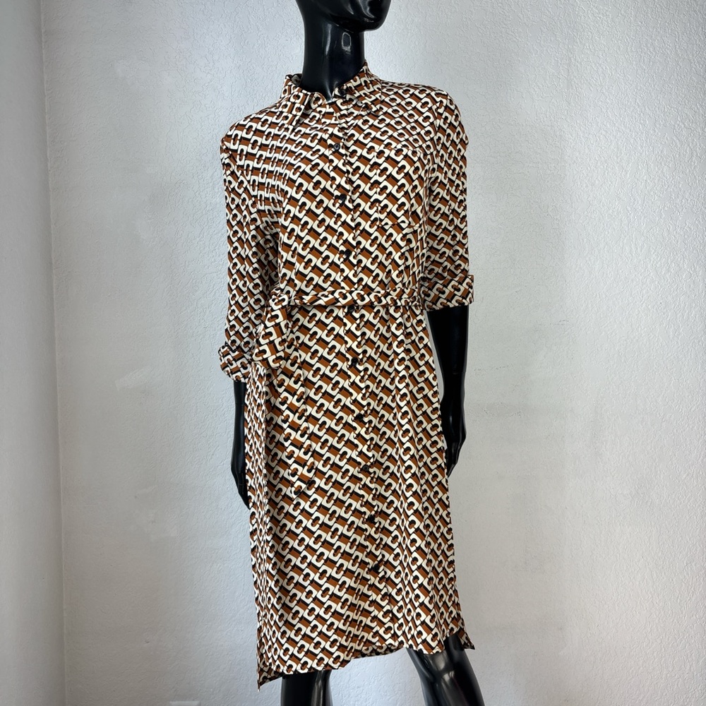 Diane Von Furstenberg Brown and White Geometric Dress